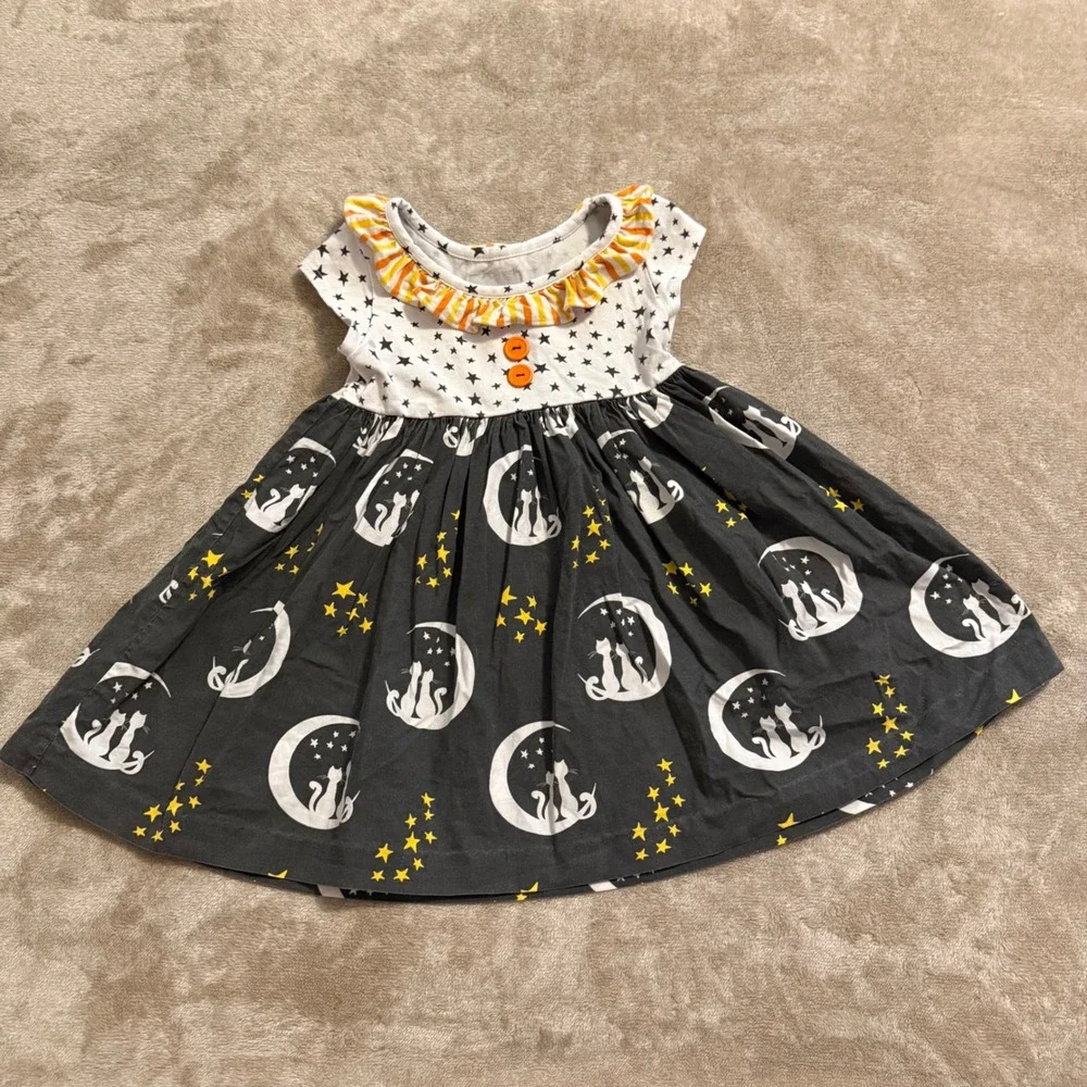 Eleanor Rose Heather Dress Girls 3-4 Black Cat Moon Stars Halloween Boutique